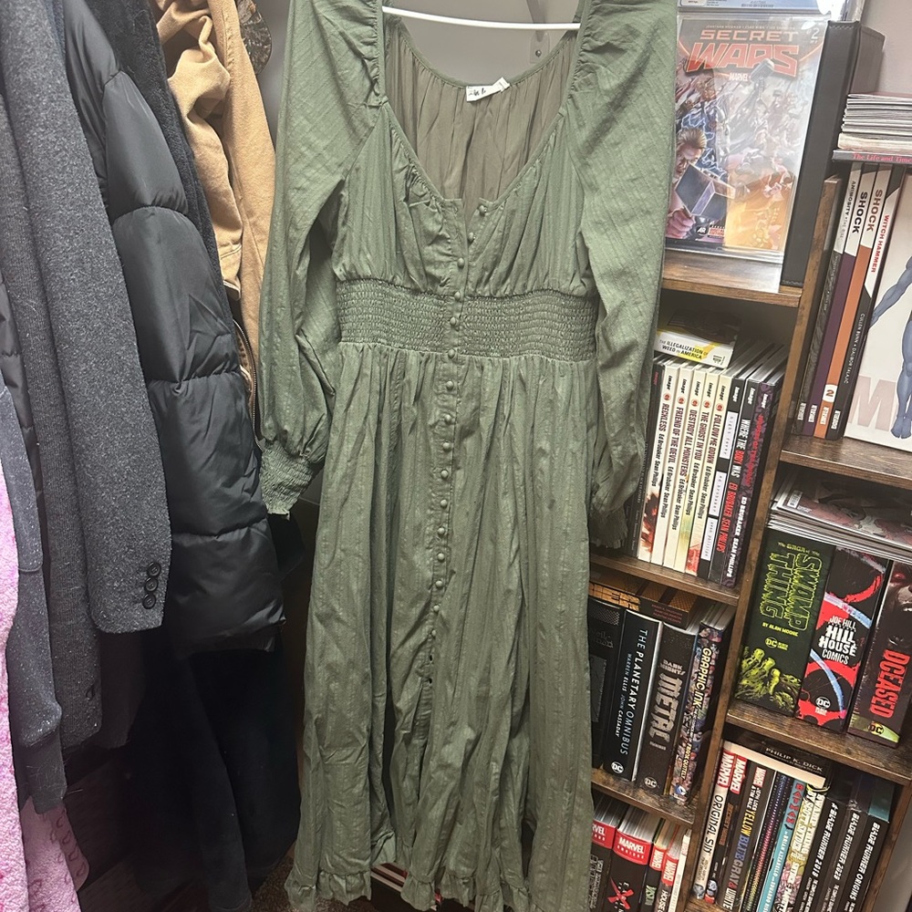 SUNSET VIEWS BUTTON DOWN MIDI IN OLIVE M - Picture 10 of 10